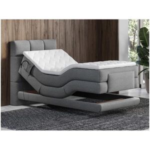 Vente-unique.com Ensemble complet boxspring tete de lit capitonnee + sommiers relaxation electrique + matelas + surmatelas - 100 x 200 cm - Tissu - Gris clair - LODI de PALACIO