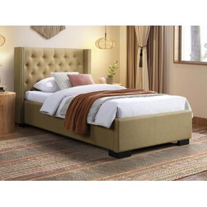 Vente unique Lit 90 x 200 cm avec tete de lit capitonnee Tissu Beige MASSIMO II