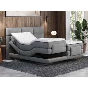 Vente uniquecom Ensemble complet boxspring tete de lit capitonnee sommiers relaxation electrique matelas surmatelas 2 x 90 x 200 cm Tissu Gris clair LODI de PALACIO