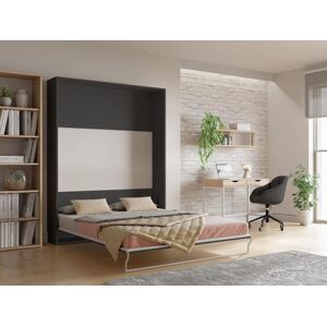 Vente-unique Lit escamotable 160 x 200 cm - Ouverture verticale manuelle - Anthracite et naturel - MALINA II