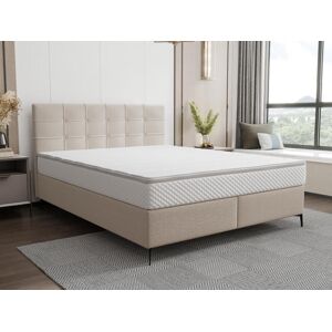 Ysmée Ensemble complet boxspring tête de lit capitonnée + sommier + matelas + surmatelas - 160 x 200 cm - Tissu - Beige - INAO de YSMÉE