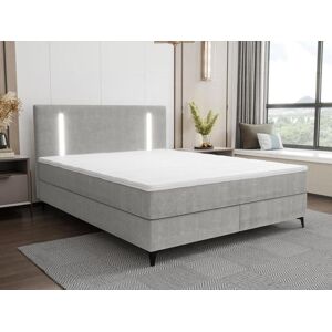 Ensemble complet boxspring tete de lit avec leds sommier matelas surmatelas 180 x 200 cm Tissu Gris ONO de YSMEE