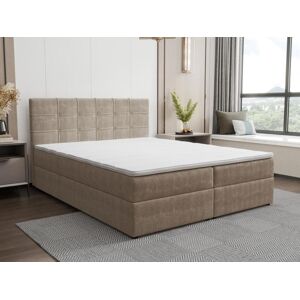 Ensemble complet literie deco tete de lit capitonnee + sommiers coffre + matelas + surmatelas - 180 x 200 cm - Tissu - Taupe - KIDA de YSMÉE