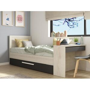 Vente unique Lit gigogne 2 x 90 x 200 cm Avec bureau Coloris Naturel et anthracite VOUANI