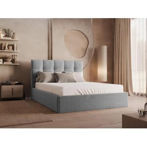 Lit coffre 140 x 190 cm - Velours - Gris + Matelas - MIRDAL de Pascal Morabito