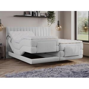 Vente-unique.com Ensemble complet boxspring tête de lit coutures verticales + sommiers relaxation électrique + matelas + surmatelas - 2 x 90 x 200 cm - Velours - Gris clair - DONISI de PALACIO