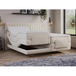 Vente uniquecom Ensemble complet boxspring tete de lit coutures verticales sommiers relaxation electrique matelas surmatelas 2 x 80 x 200 cm Velours Beige DONISI de PALACIO