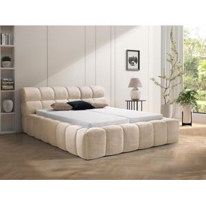 Vente-unique Lit coffre 160 x 200 cm - Tissu - Beige + Matelas - FORVIK