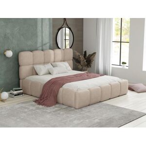 Lit coffre - 160 x 200 cm - Tissu bouclette - Beige + Matelas - DAMADO de Pascal Morabito