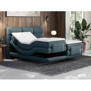 Vente-unique.com Ensemble complet boxspring tête de lit capitonnée + sommiers relaxation électrique + matelas + surmatelas - 2 x 80 x 200 cm - Tissu - Bleu - LODI de PALACIO