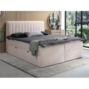 Vente-unique.com Ensemble complet literie deco tete de lit + sommiers coffre et tiroir + matelas + surmatelas - 160 x 200 cm - Tissu - Beige - ARAO de YSMÉE