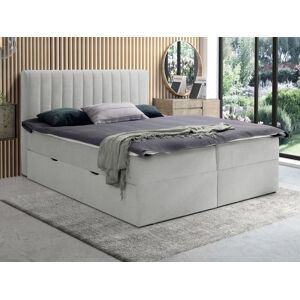 Ensemble complet literie deco tete de lit + sommiers coffre et tiroir + matelas + surmatelas - 160 x 200 cm - Tissu - Gris - ARAO de YSMÉE