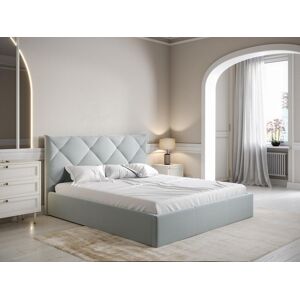 Vente-unique Lit coffre 160 x 200 cm - Velours - Gris clair + Matelas - STARI de Pascal Morabito