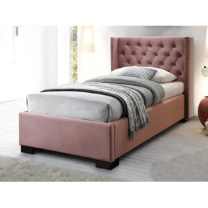 Vente-unique Lit avec tete de lit capitonnee - 90 x 200 cm - Velours rose + matelas - MASSIMO II