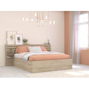 Vente unique Lit coffre 160 x 200 cm avec rangements Coloris Naturel TENALIA III