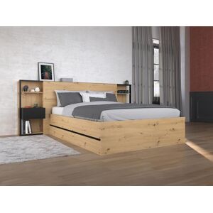 Vente-unique Lit coffre 140 x 190 cm avec chevets - Coloris : Naturel et noir + Matelas - LUDARO - Publicité