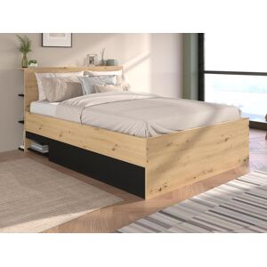 Vente-unique Lit coffre 140 x 190 cm - Coloris : Naturel et noir + Matelas - RADANI