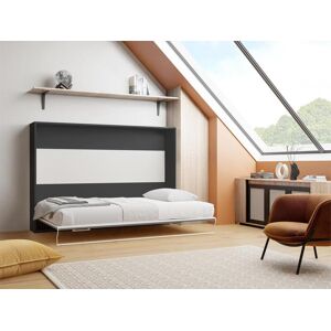 Vente unique Lit escamotable 140 x 200 cm Ouverture horizontale manuelle Anthracite et naturel Matelas MALINA II