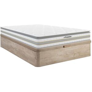 Ensemble 140 x 190 cm sommier coffre naturel clair matelas ressorts ensaches et surmatelas integre ep29cm CANTERBURY de YSMEE