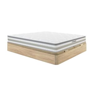 Ensemble 180 x 200 cm sommier coffre naturel clair matelas ressorts ensaches et surmatelas integre ep29cm CANTERBURY de YSMEE