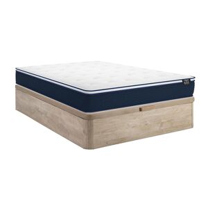 Ensemble 140 x 190 cm sommier coffre naturel clair matelas ressorts ensaches et surmatelas integre ep24cm ALTIER de YSMEE