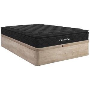 Ensemble 160 x 200 cm sommier coffre naturel clair matelas ressorts ensaches surmatelas integre ep28cm BLACK DREAM de YSMEE