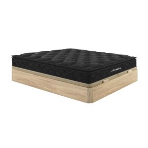 Ensemble 180 x 200 cm sommier coffre naturel clair matelas ressorts ensaches surmatelas integre ep28cm BLACK DREAM de YSMEE