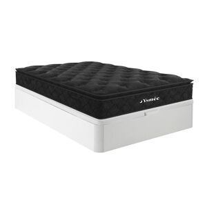 Ensemble 160 x 200 cm sommier coffre blanc matelas ressorts ensaches surmatelas integre ep28cm BLACK DREAM de YSMEE