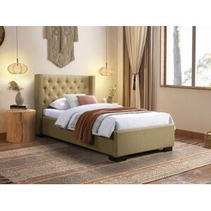 Vente unique Lit 90 x 200 cm avec tete de lit capitonnee Tissu Beige Matelas MASSIMO II