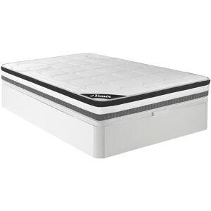 Vente-unique.com Ensemble 140 x 190 cm sommier coffre blanc + matelas ressorts ensaches 5 zones et memoire de forme ep.28cm - LOUBIO de YSMÉE