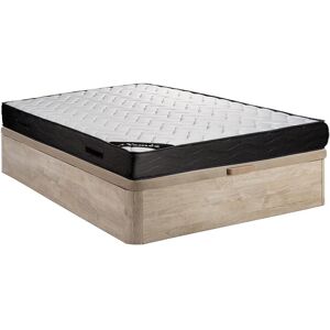 Ensemble 140 x 190 cm sommier coffre naturel clair matelas ressorts ensaches 7 zones et memoire de forme ep24cm MERISI de YSMEE