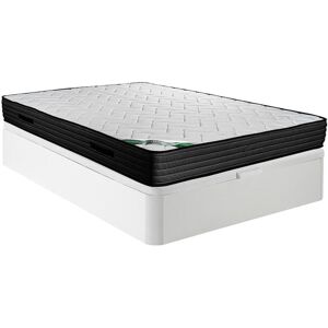 Vente uniquecom Ensemble 140 x 190 cm sommier coffre blanc matelas mousse et coutil bambou ep25cm BERENDI de NATUREA