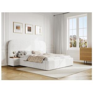 Lit coffre 160 x 200 cm avec chevets Tissu bouclette Blanc Matelas ESTERIA de Maison Cephy