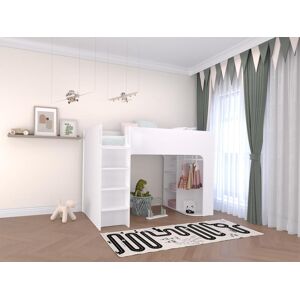 Vente-unique Lit mezzanine 90 x 190 cm avec rangements - Blanc - Avec matelas - COLUMI - Publicité