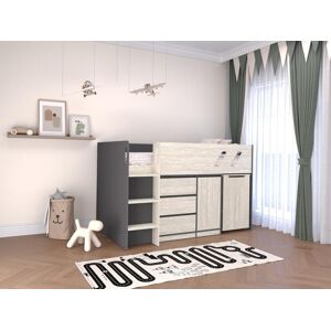 Vente-unique Lit combiné 90 x 190 cm avec bureau et rangements - Coloris : Anthracite et naturel grisé + Matelas - SAGITI - Publicité