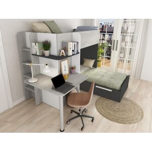 Vente unique Lits superposes dangle 2 x 90 x 190 cm Avec bureau Gris blanc et noir Matelas SAMUEL