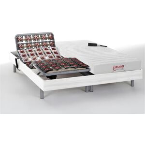 Vente-unique.com Lit électrique relaxation tout plots matelas accueil latex - 2 x 80 x 200 cm - Blanc - ETHER de DREAMEA