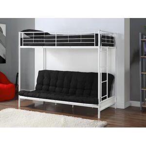 Vente unique Lit mezzanine 90 x 190 cm Avec banquette convertible Metal Blanc Futon noir MODULO V