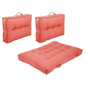 OZAIA Lot 1 matelas + 2 coussins palette en coton - corail - BAILA