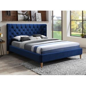 Vente unique Lit 140 x 190 cm avec tete de lit capitonnee Velours Bleu roi ENODI