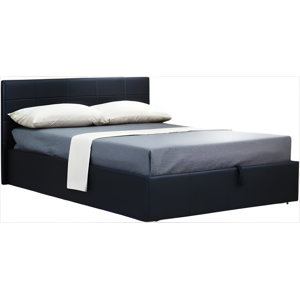 Meublorama Lit CHANELLE 140x200 cm avec coffre de rangement en simili cuir et coloris noir Sommier inclus