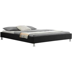 Idimex Lit futon double pour adulte NIZZA king size 180x200 cm 2 places / 2 personnes, avec sommier et pieds métal chromé, tissu noir