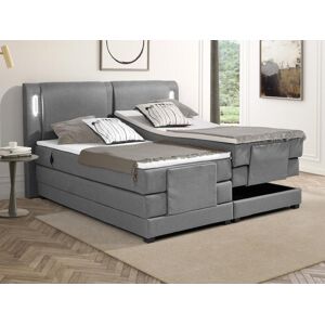 Vente-unique.com Ensemble complet boxspring tête de lit avec leds + sommiers relaxation électrique + matelas + surmatelas - 2 x 80 x 200 cm - Tissu - Gris clair - ASTEMI de PALACIO