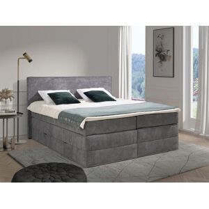 Vente uniquecom Ensemble complet boxspring tete de lit sommiers coffre matelas surmatelas 2 x 80 x 200 cm Velours cotele Gris IVOLOS de PALACIO