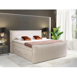 Vente-unique.com Ensemble complet boxspring tête de lit + sommiers coffre + matelas + surmatelas - 2 x 80 x 200 cm - Velours côtelé - Ivoire - RHODA de PALACIO