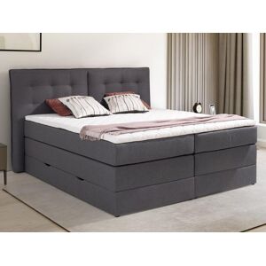 Vente-unique.com Ensemble complet boxspring tête de lit capitonnée + sommiers coffre + matelas + surmatelas - 160 x 200 cm - Tissu - Anthracite - PERAMA de PALACIO