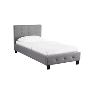 Idimex Lit simple pour adulte ou enfant REVE avec sommier 90x190 cm 1 place/1 personne, tête et pied de lit capitonnés, en tissu gris