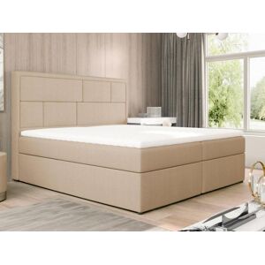 Vente-unique.com Ensemble complet literie deco tete de lit + sommiers coffre + matelas + surmatelas - 160 x 200 cm - Tissu - Beige - LOUMIA de DREAMEA