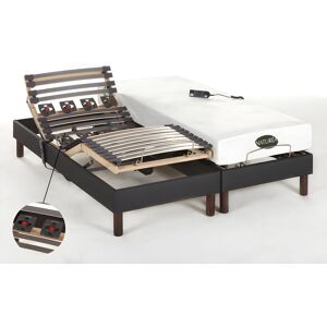 Vente-unique.com Lit électrique relaxation lattes et plots matelas mémoire forme tissu anthracite THESEE de NATUREA - 2 x 80 x 200 cm