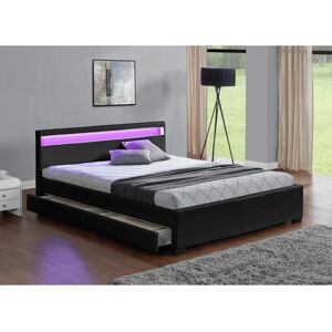 Cadre de lit en PU noir avec rangements et LED intégrées 140x190 cm ENFIELD
